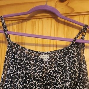 Floral Black and White Spaghetti Strap Sun Dress